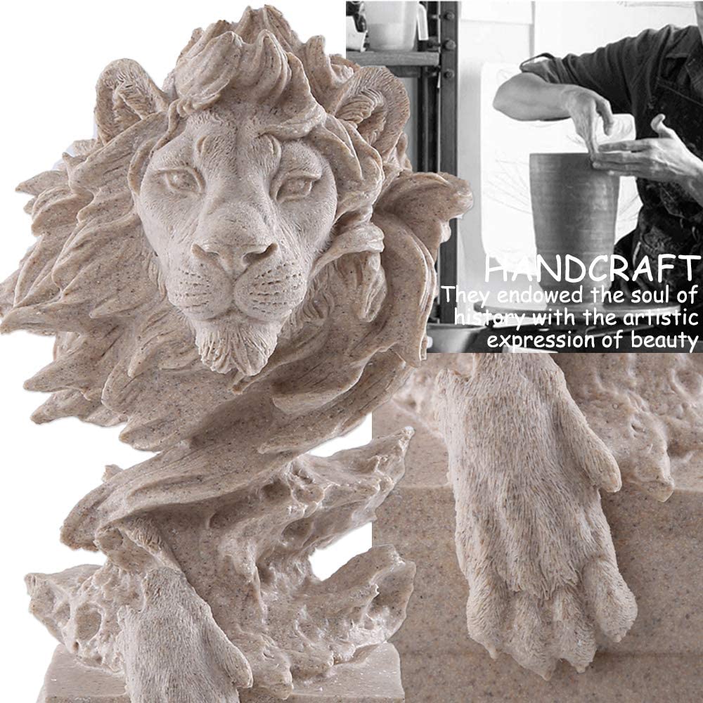 H&W Sandstone Lion Statue, The King of Beast, Collectible Figurines, Golden