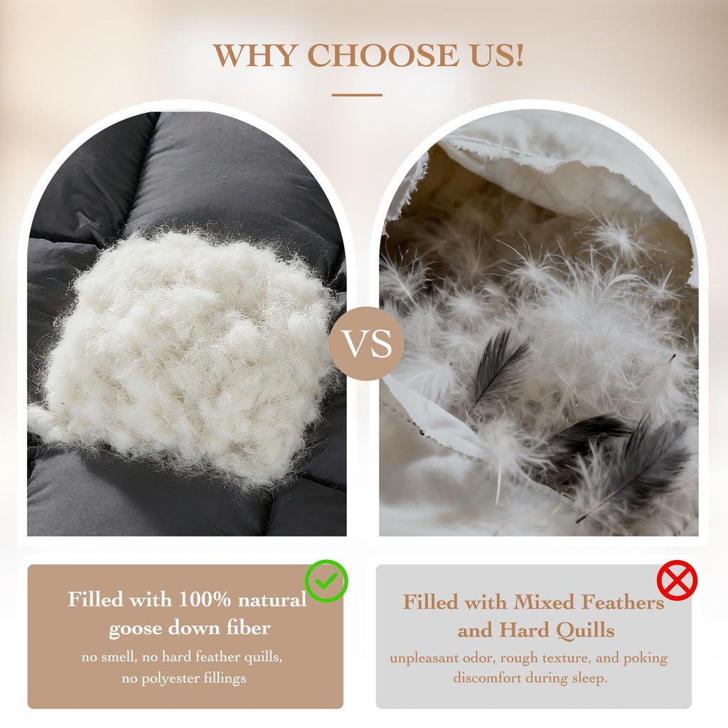 Goose Down Fiber Comforter Queen Size – All Season Naturally Breathable Down