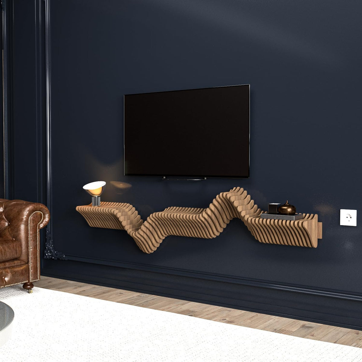 Parametric 63' Floating Shelf Modern Geometric Wooden 3D Wavy Wall Piece