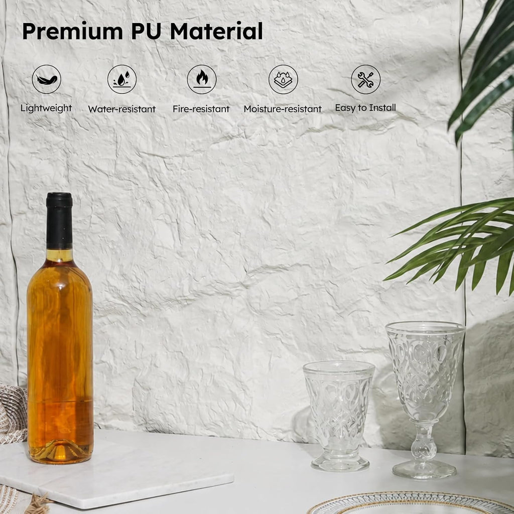 Diflart 3D Faux Stone PU Wall Panels for Interior Decor, White, 4 PCS