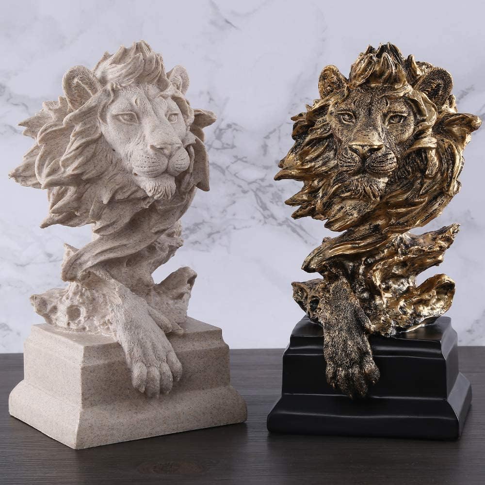 H&W Sandstone Lion Statue, The King of Beast, Collectible Figurines, Golden