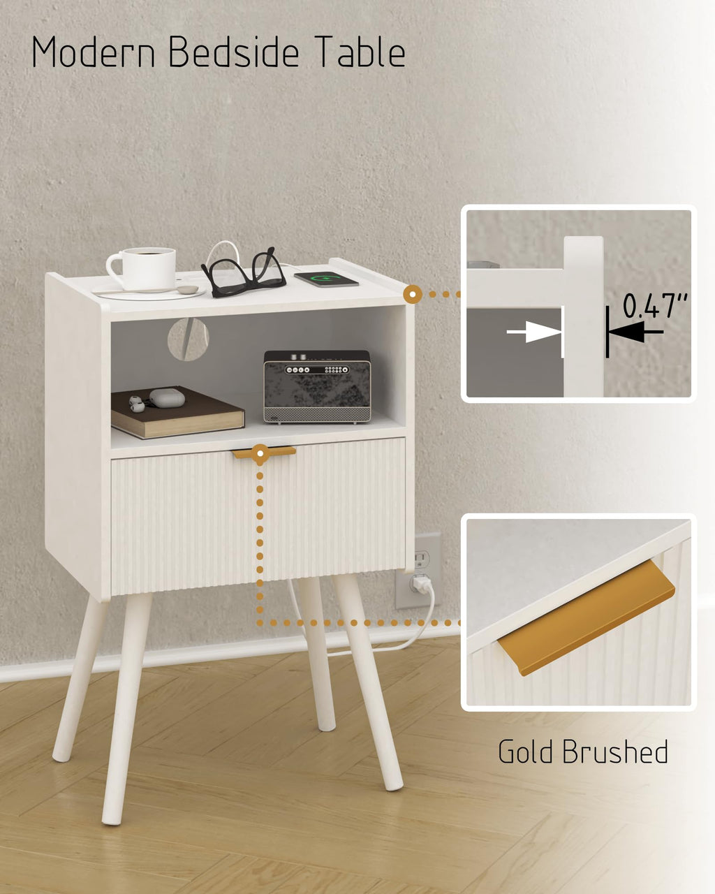 Modern Nightstand with Drawer & Open Shelf