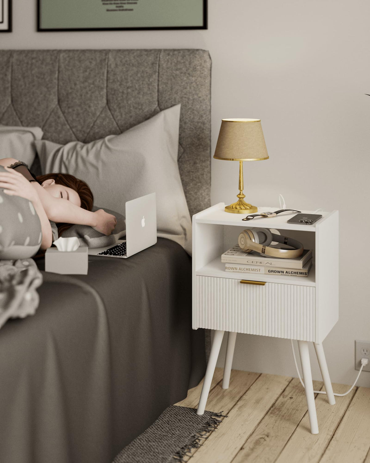 Modern Nightstand with Drawer & Open Shelf