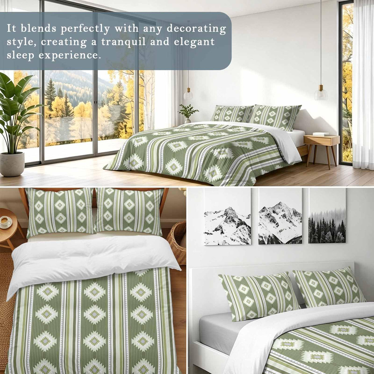 3 Pieces Duvet Cover Queen Bedding Sets Western Ethnic Brown Geometric Luxury Soft