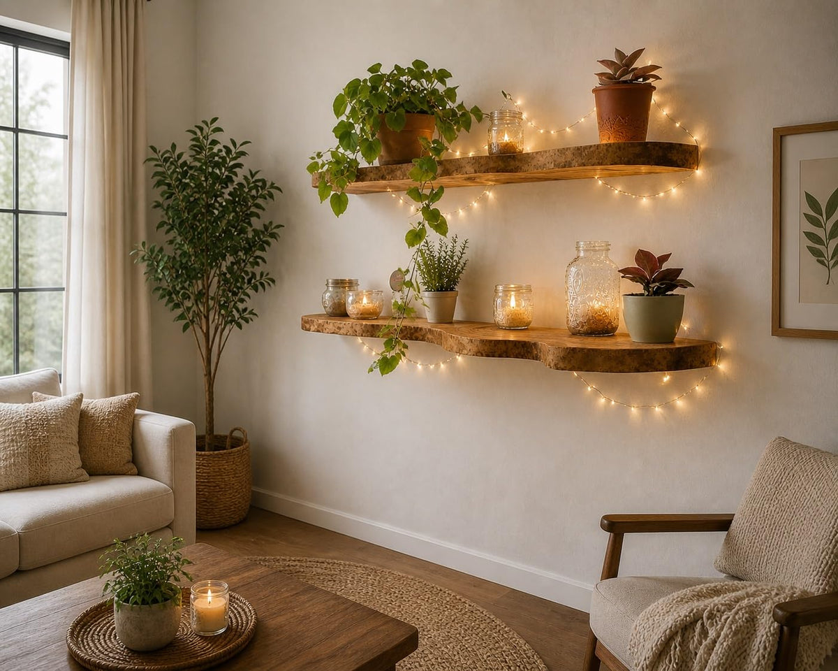 Solid Wood Live-Edge Corner Shelf