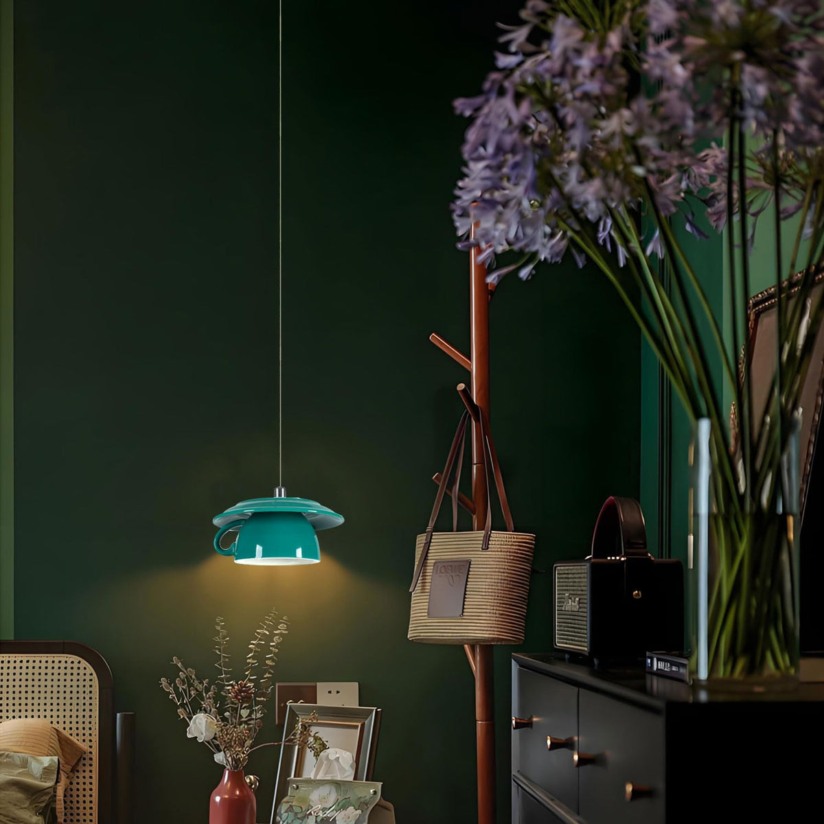Pendant Light Fixtures Ceramic Coffee Cup Shape Lampshade Pendant Lighting for Kitchen Island 5.7in Modern Ceiling Hanging Lights Nordic Island Light for Counter, Bar, Hallway