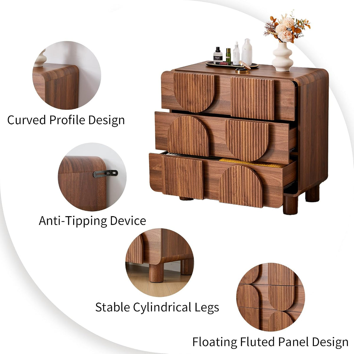 Curved Multi-Drawer Nightstand