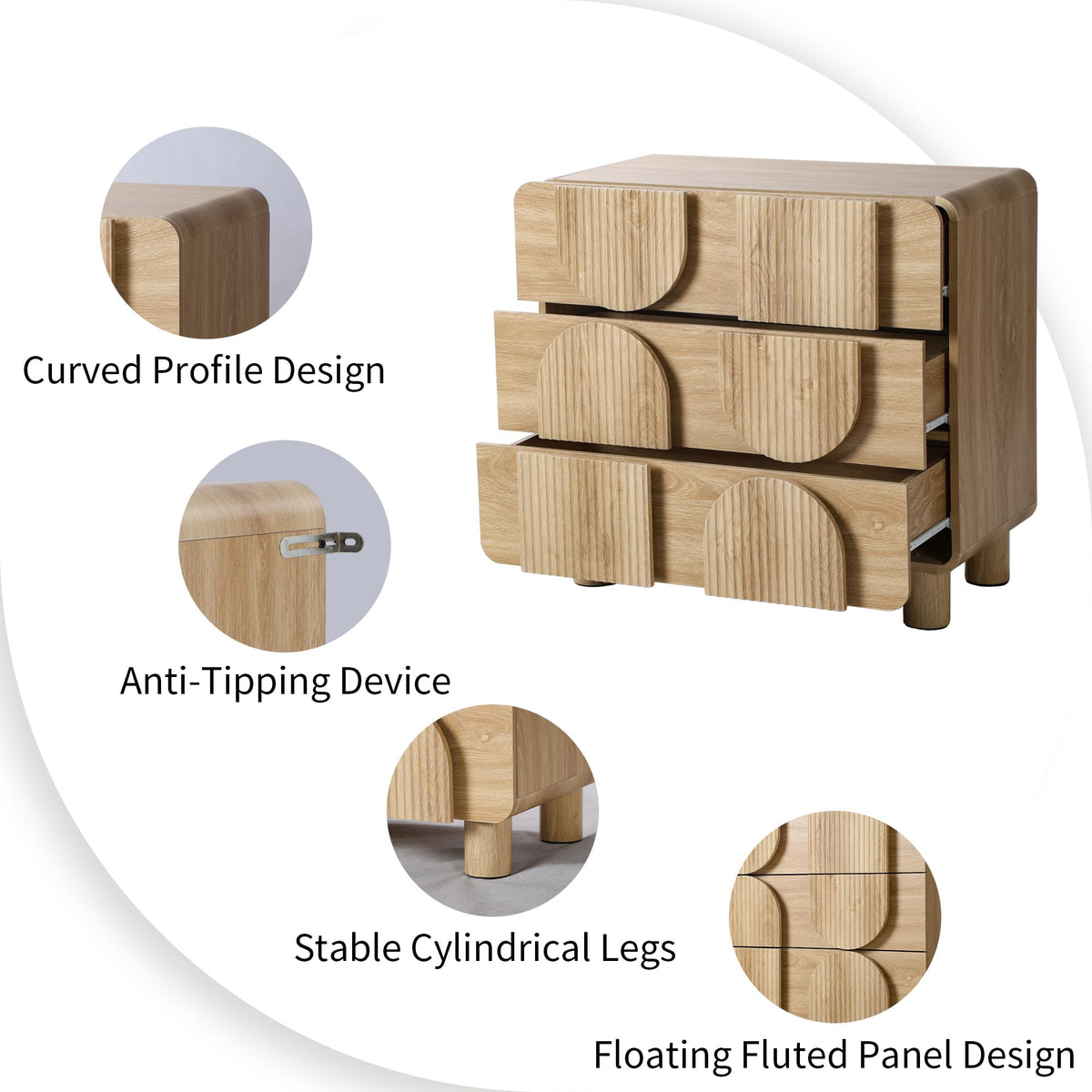 Curved Multi-Drawer Nightstand