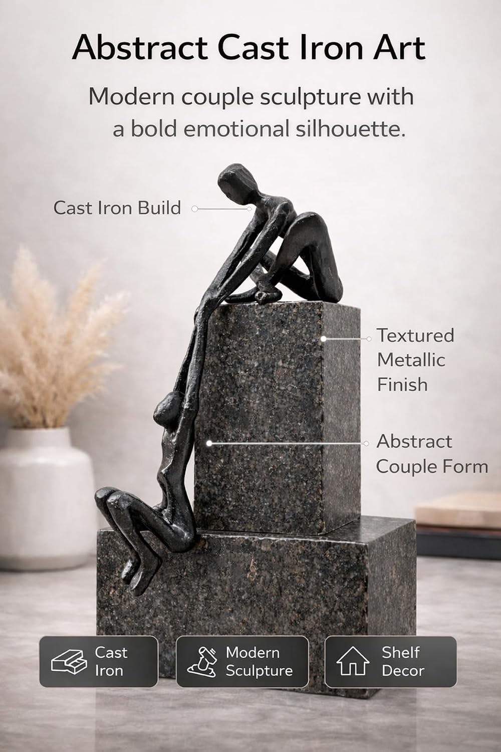 Abstract Cast Iron Couple Sculpture
