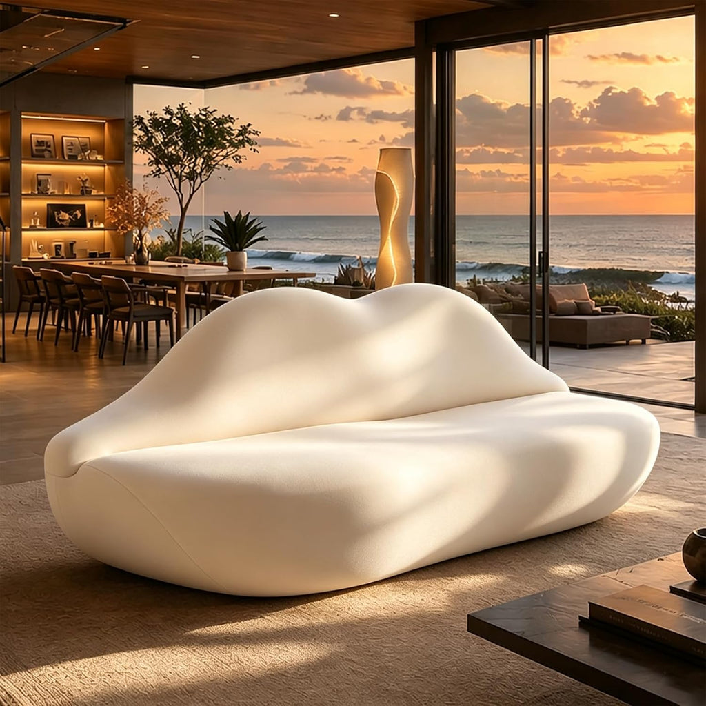 Lip-Shaped Sculptural Sofa, Modern Artistic Statement Couch, Unique Curved Accent Seating for Home and Commercial Spaces.(White，78.74inches)