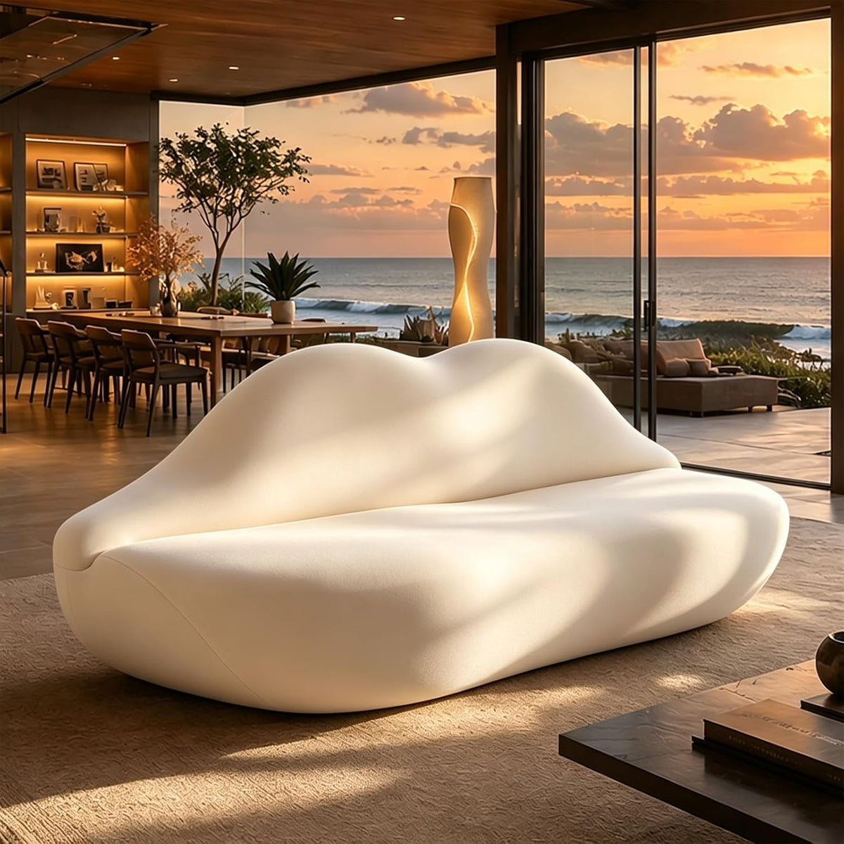Lip-Shaped Sculptural Sofa, Modern Artistic Statement Couch, Unique Curved Accent Seating for Home and Commercial Spaces.(White，78.74inches)