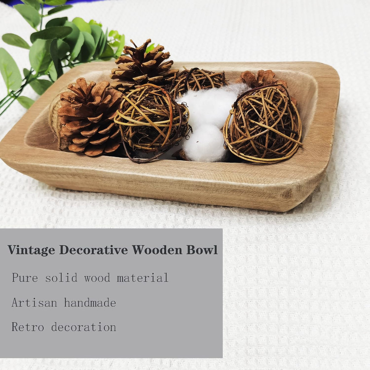 Hand-Carved Wooden Dough Bowl Centerpiece