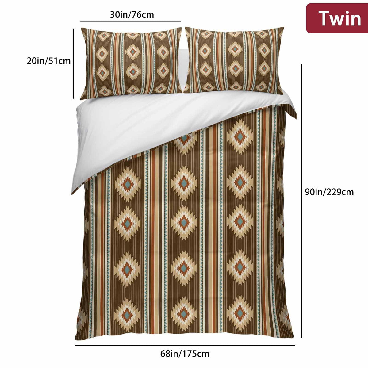 3 Pieces Duvet Cover Queen Bedding Sets Western Ethnic Brown Geometric Luxury Soft