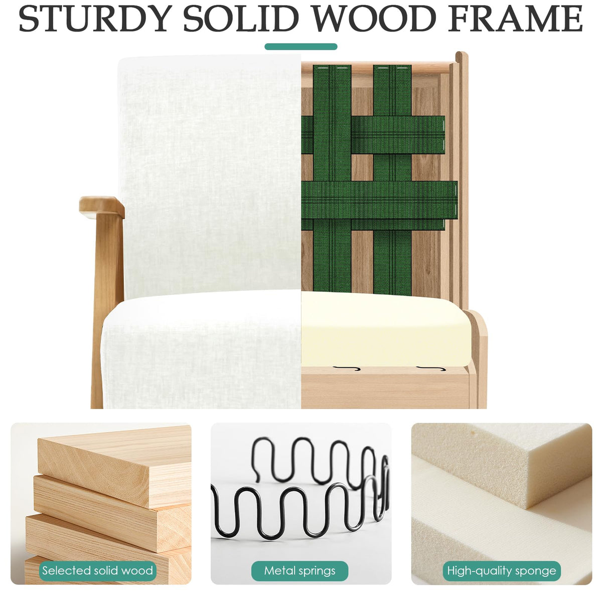 2 Pcs Home Accent Chair Mid Century Modern Accent Chair with Wood Frame