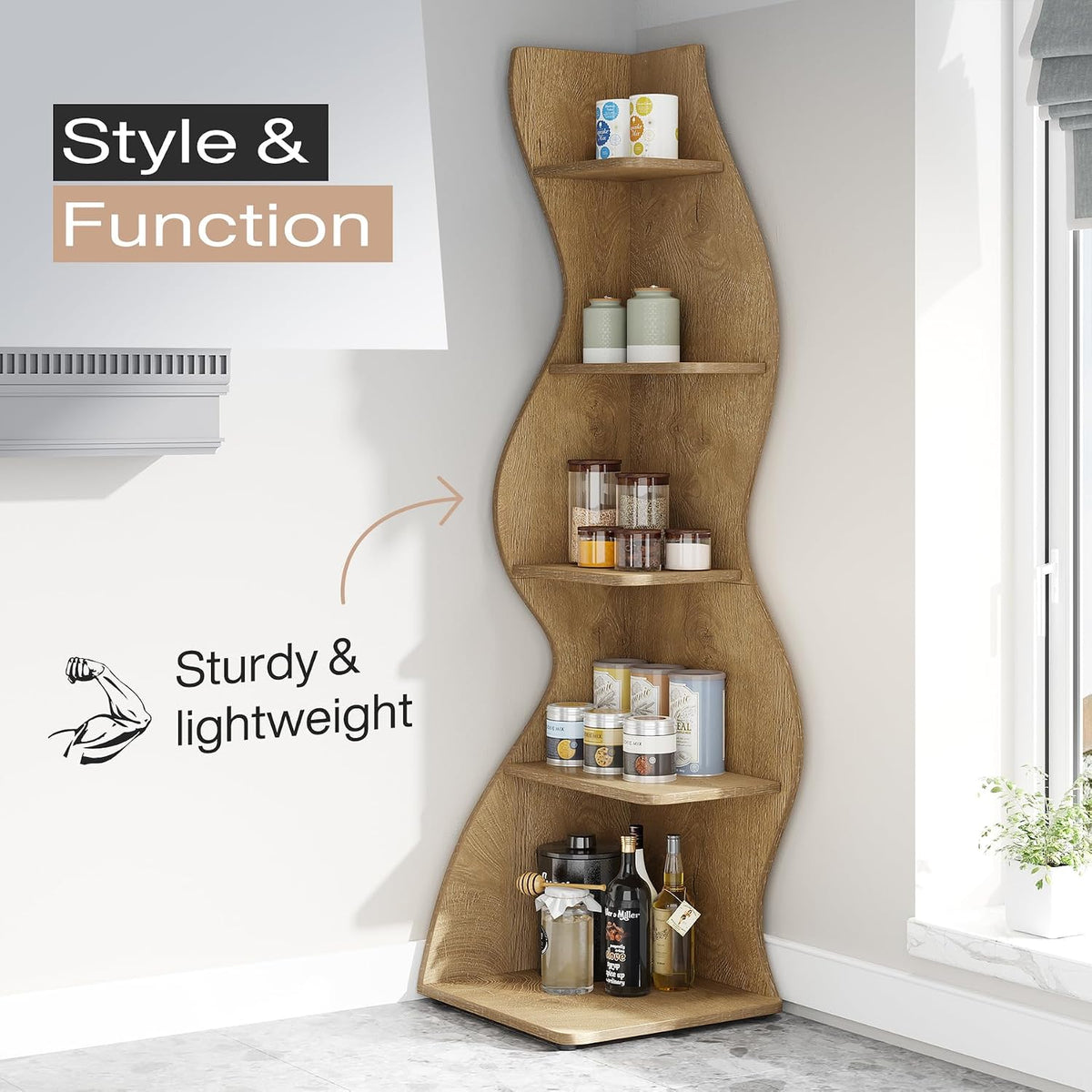 Modern Five-Tier Corner Bookshelf