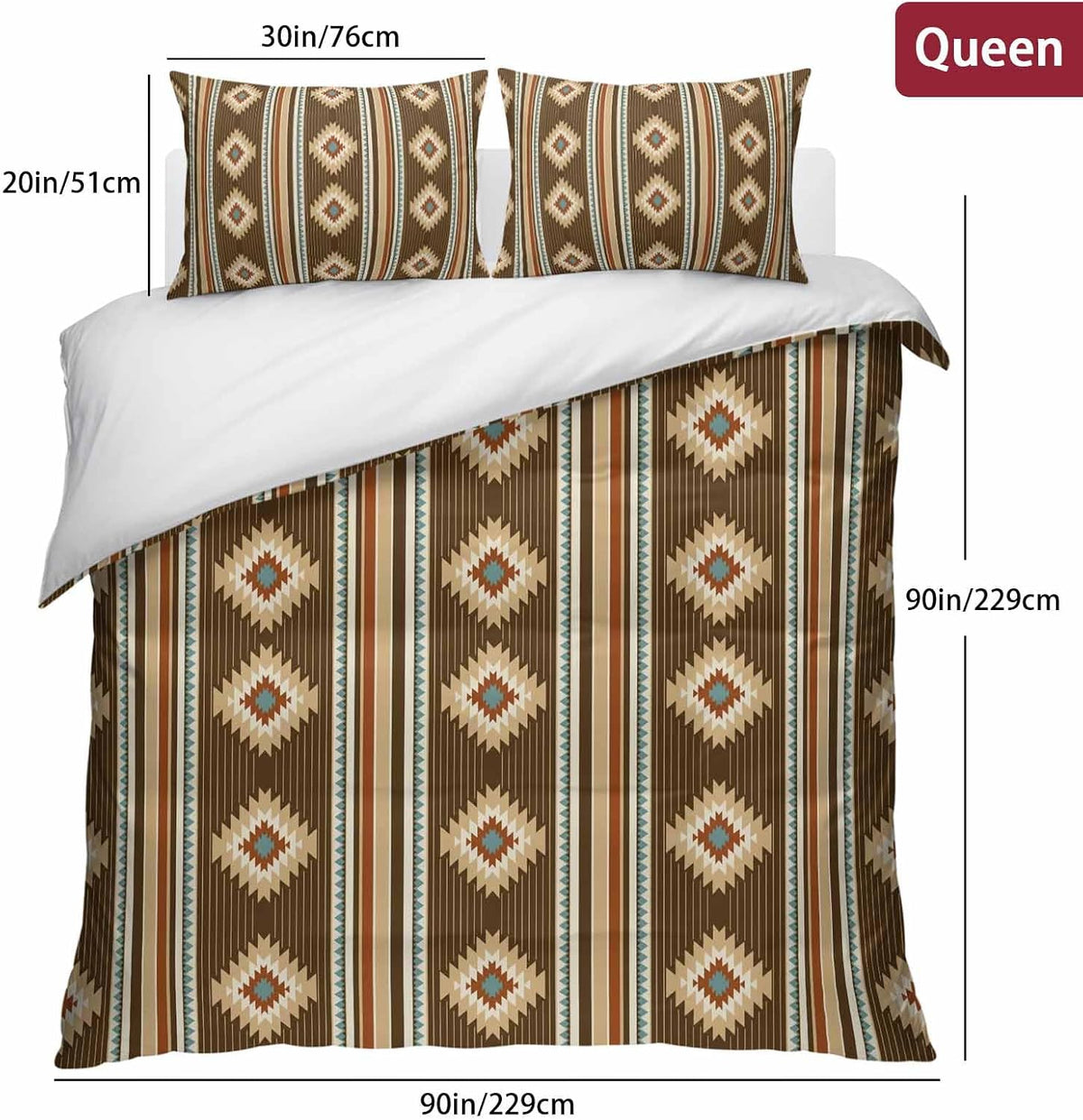 3 Pieces Duvet Cover Queen Bedding Sets Western Ethnic Brown Geometric Luxury Soft