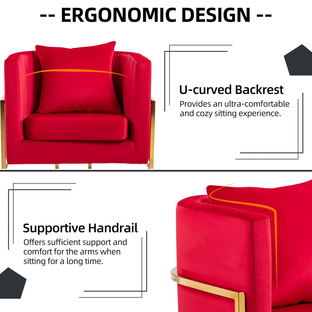 Velvet Barrel Accent Chair with Pillow