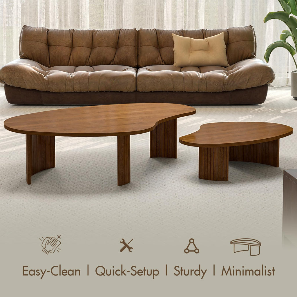Irregular Nesting Coffee Table Set with Fluted Wood Legs
