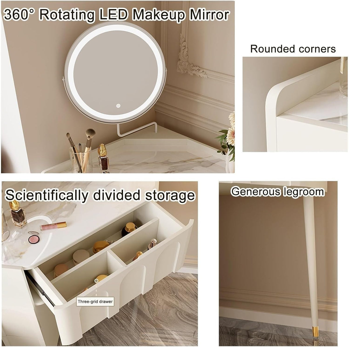 Slate Vanity Table Set with Folding Mirrors & Stool