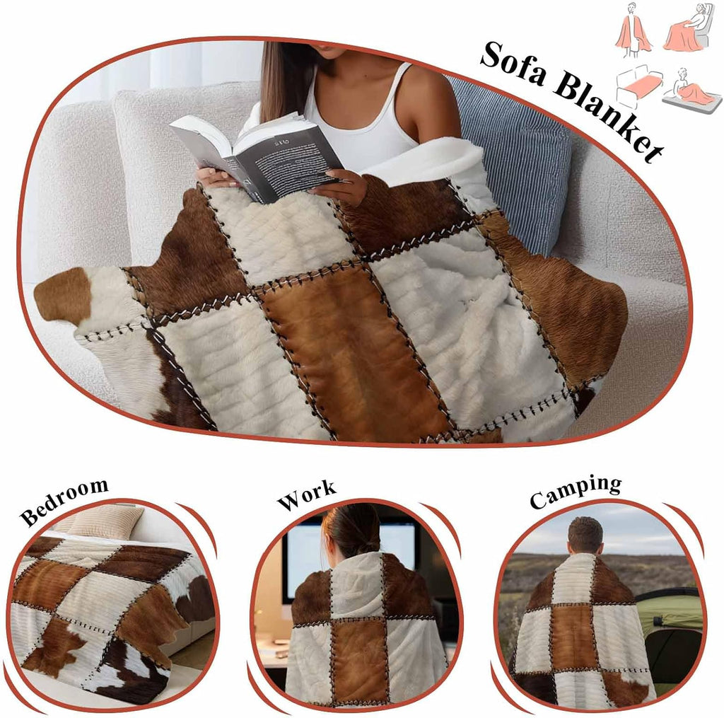 Cowhide-Inspired Flannel Throw Blanket
