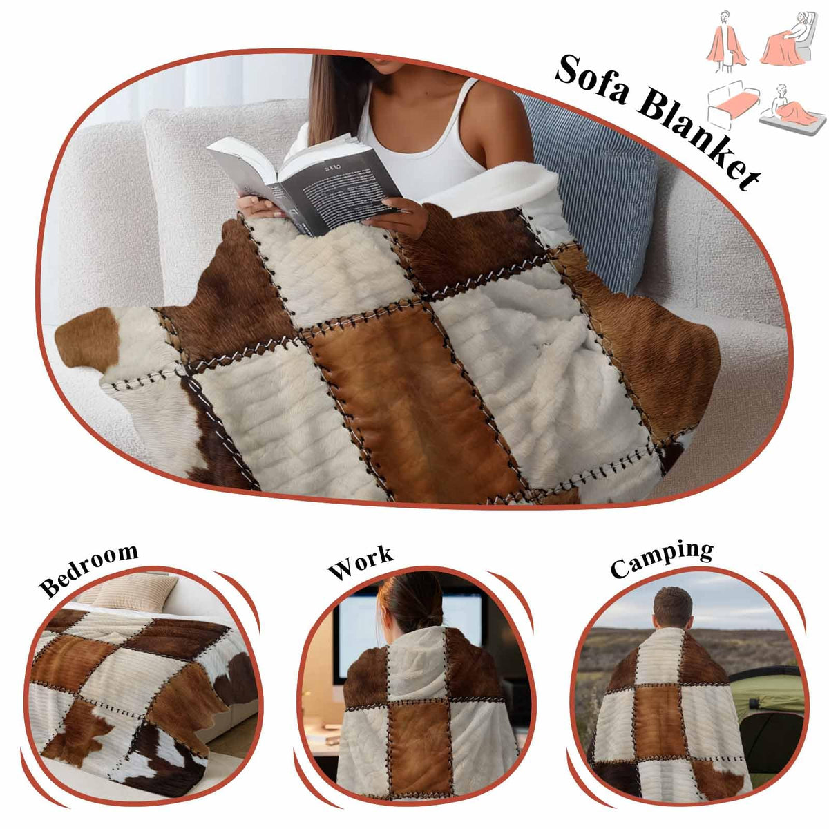 Cowhide-Inspired Flannel Throw Blanket