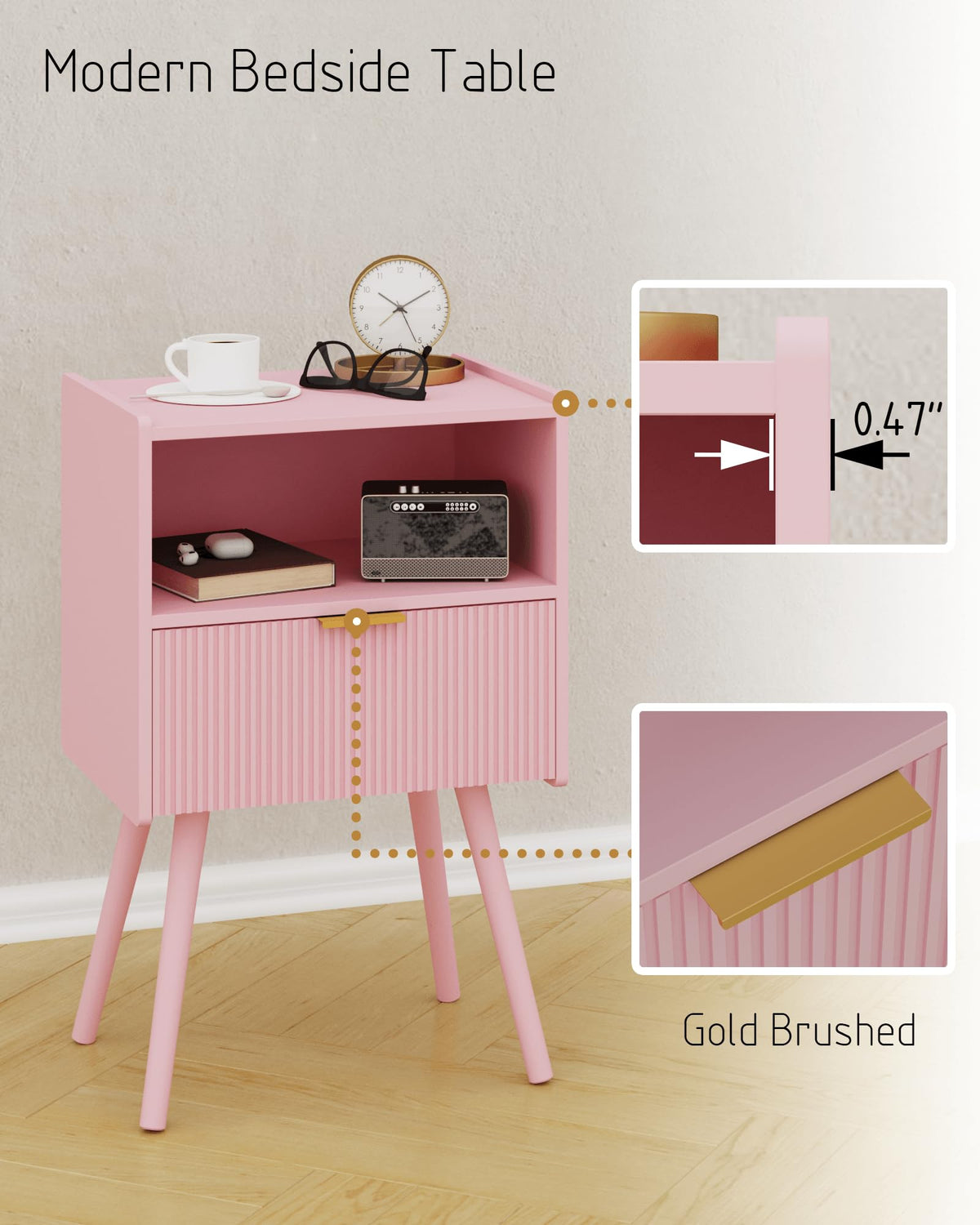 Modern Nightstand with Drawer & Open Shelf