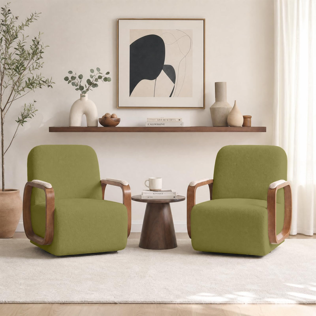 Couchus Swivel Accent Chair with Sturdy Base (Beige, Set of 2)