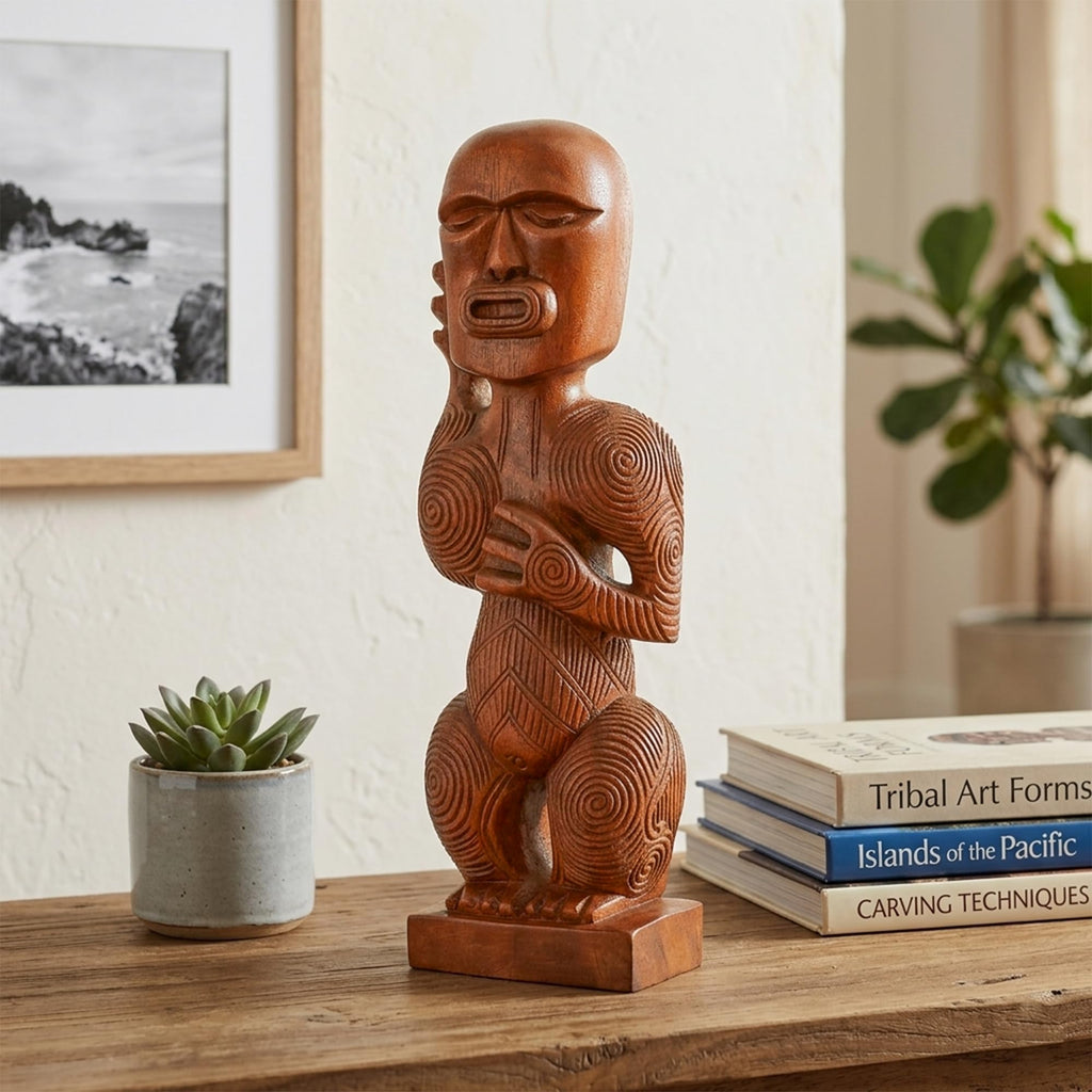G6 Collection Handmade Wooden Primitive Tattoo Face Tribal Statue Sculpture Tiki