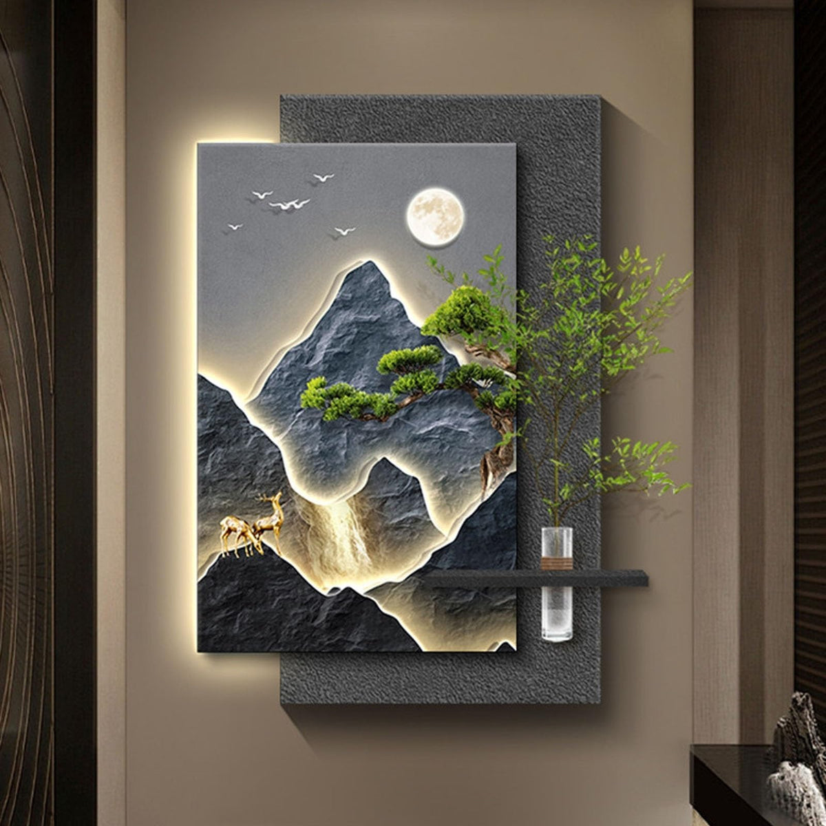 3D Sandstone LED Pine Landscape Wall Art