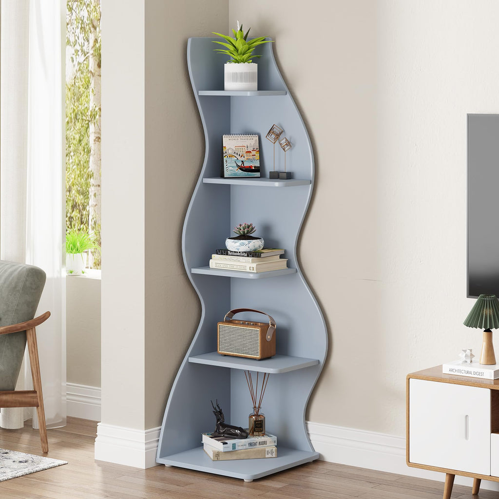 Modern Five-Tier Corner Bookshelf