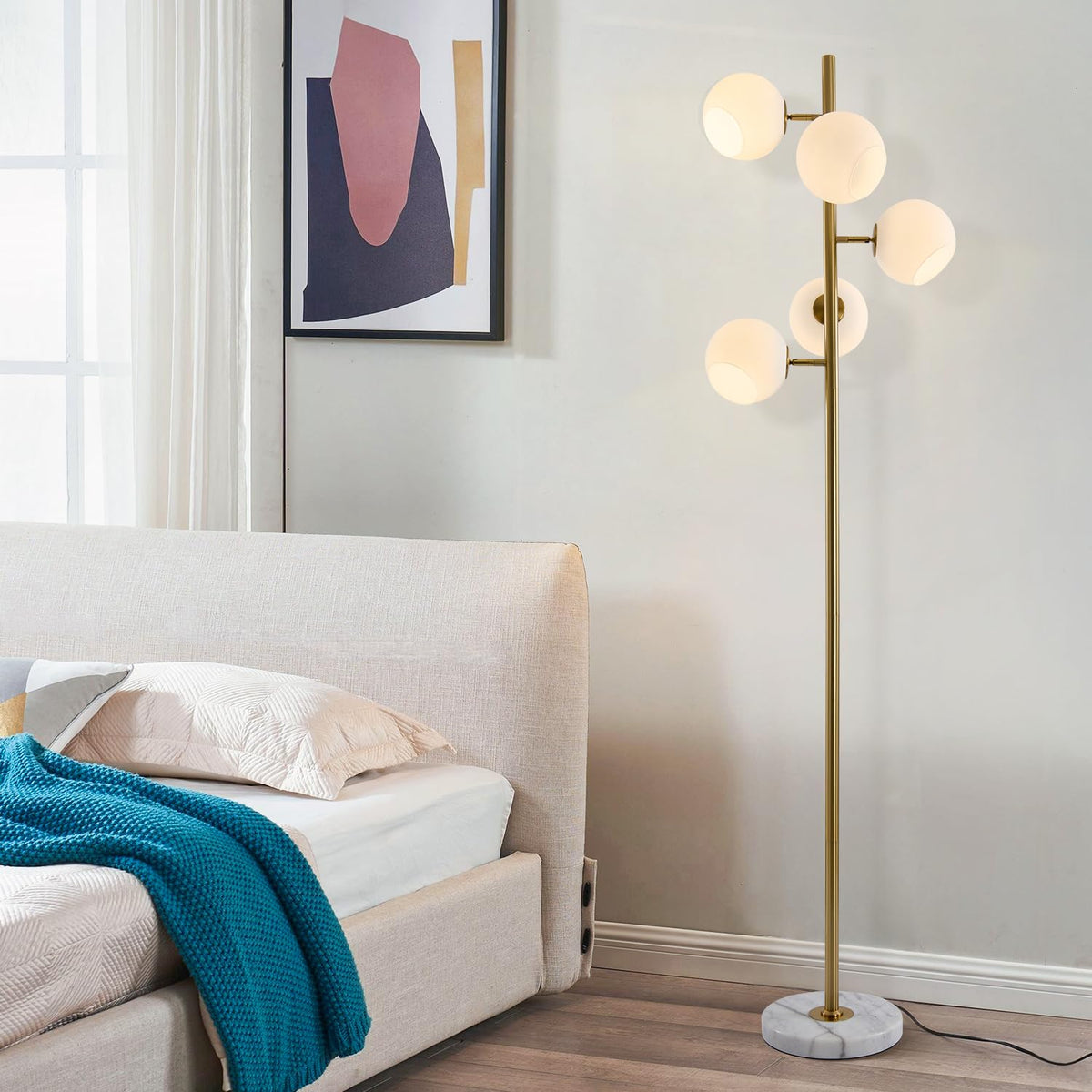 BOKT Gold 5-Light 67'' Tall Floor Lamp Smoked Glass Globes Standing Lamp