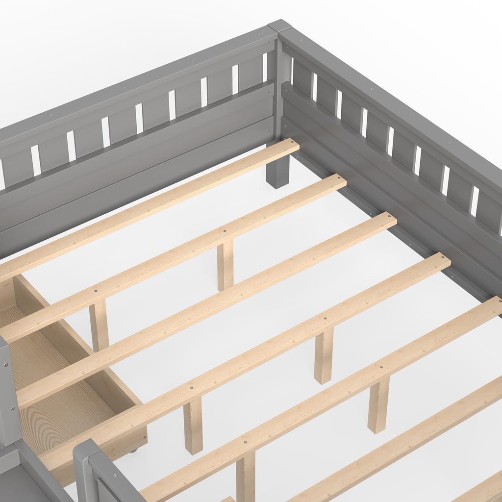 Montessori Bed with Stairs, Bookshelf & Storage Drawers