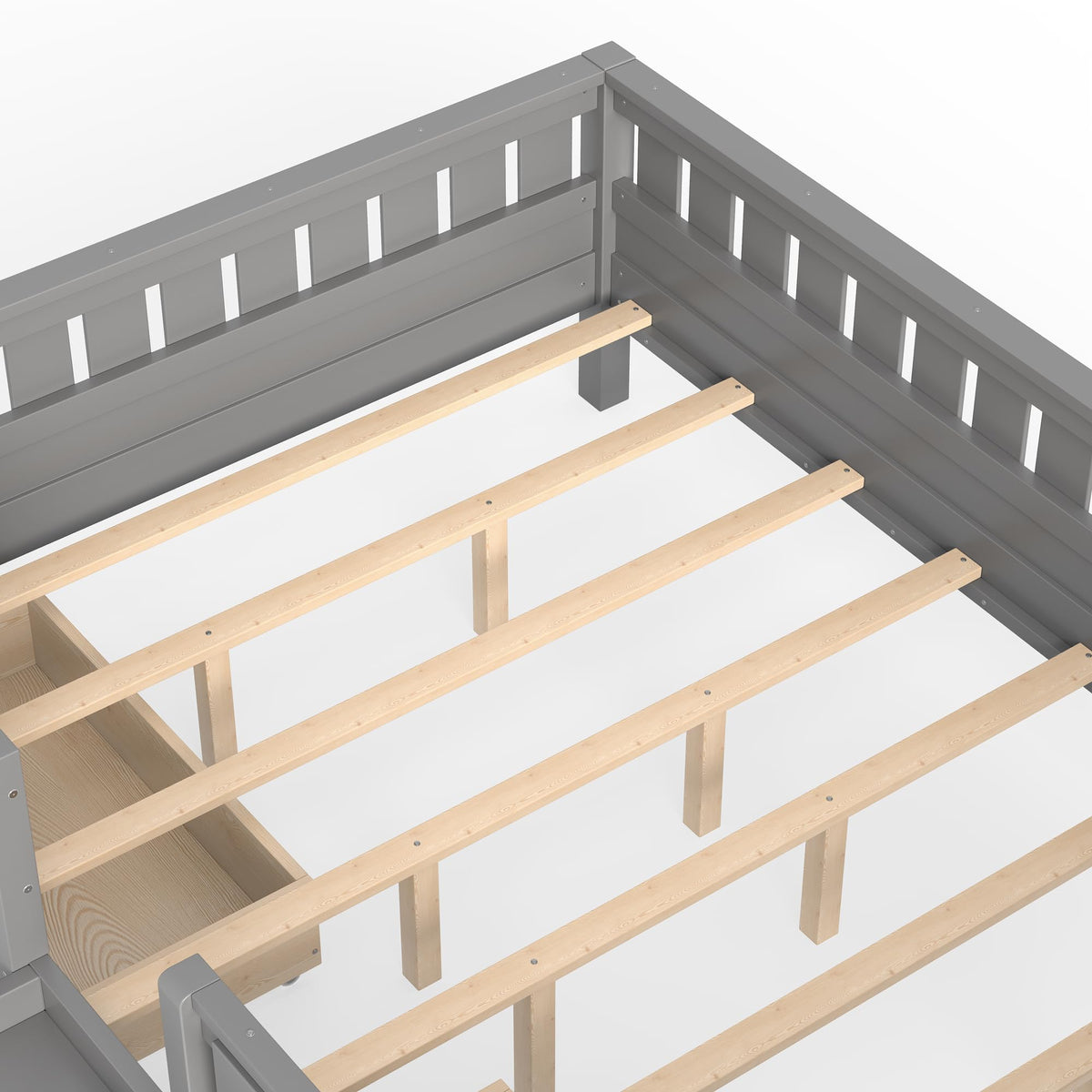 Montessori Bed with Stairs, Bookshelf & Storage Drawers