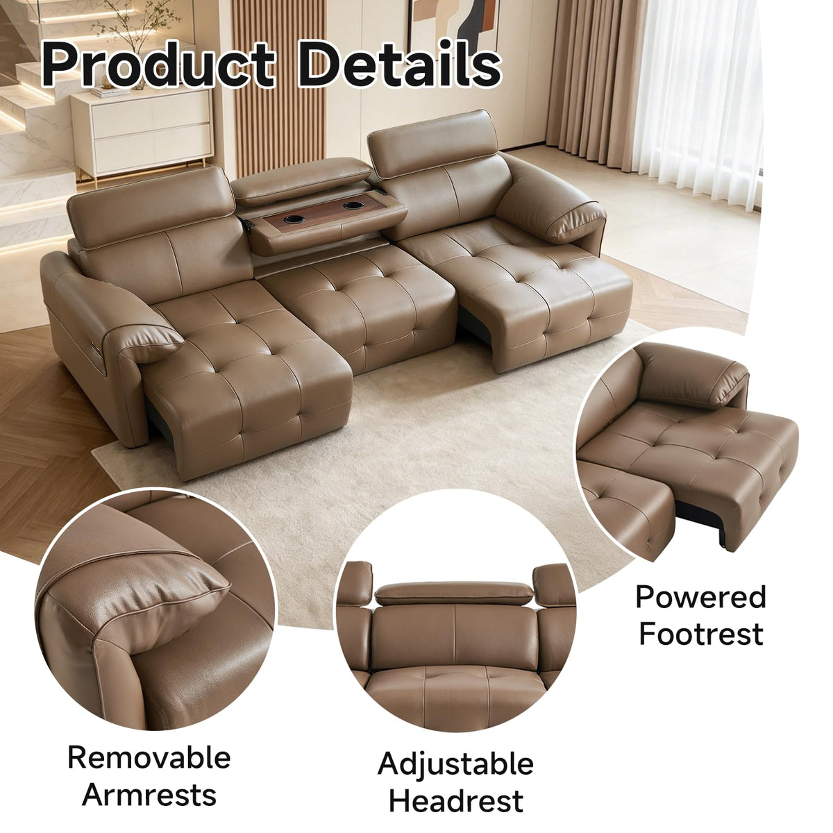 Electric Pull Out Sofa With Adjustable Headrests