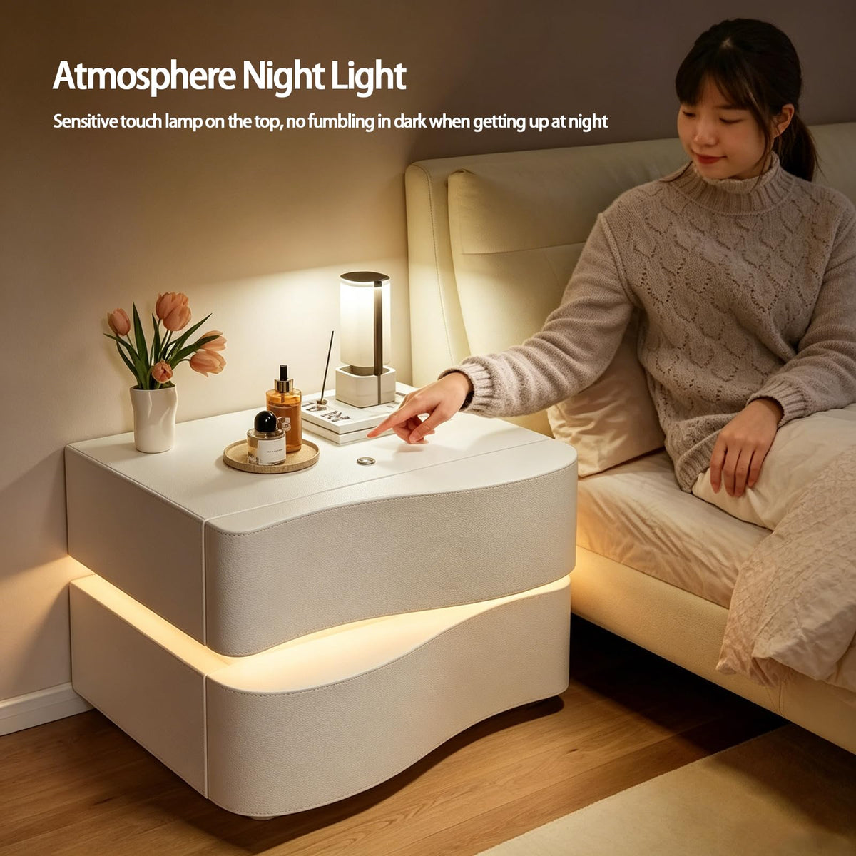 Fluted Touch-Light Nightstand