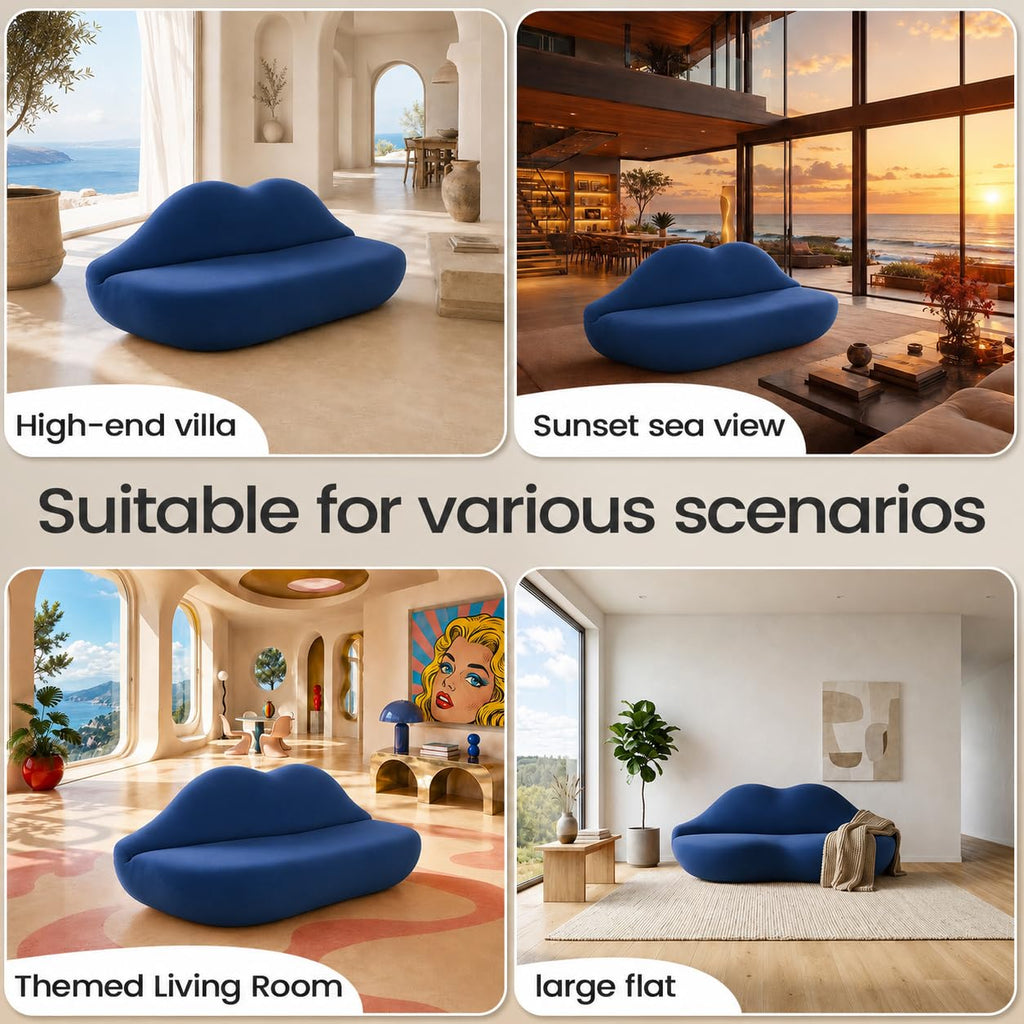 Lip-Shaped Sculptural Sofa, Modern Artistic Statement Couch, Unique Curved Accent Seating for Home and Commercial Spaces.(White，78.74inches)