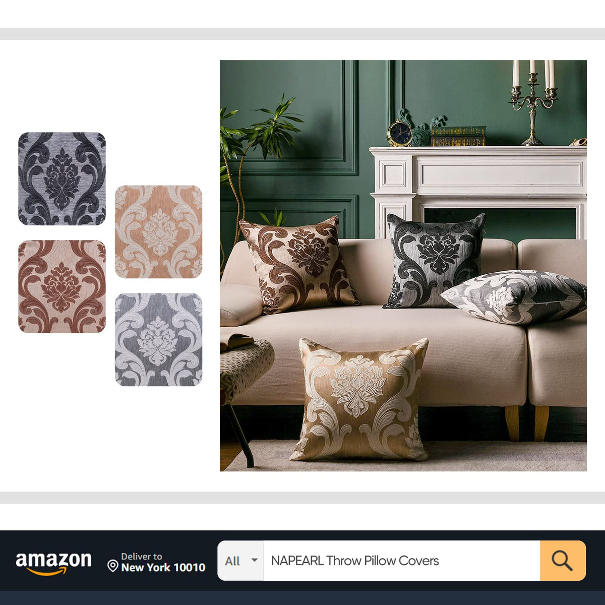 Brown Damask Grommet Curtains, Set of Two