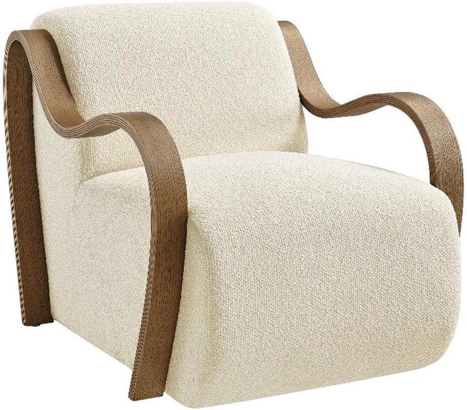 Modway Atrium Boucle Upholstered Lounge Chair in Cream with Sculptural Bentwood