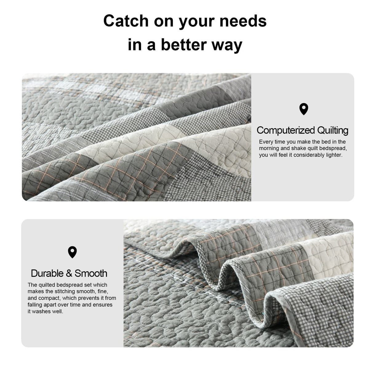 PANGUSHAN 100% Cotton Quilt Set Queen Size