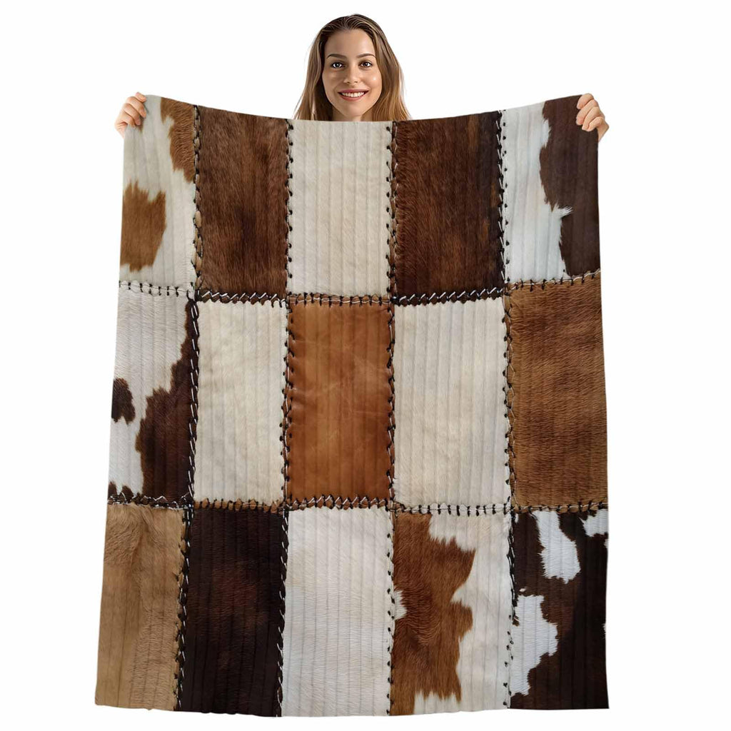 Cowhide-Inspired Flannel Throw Blanket