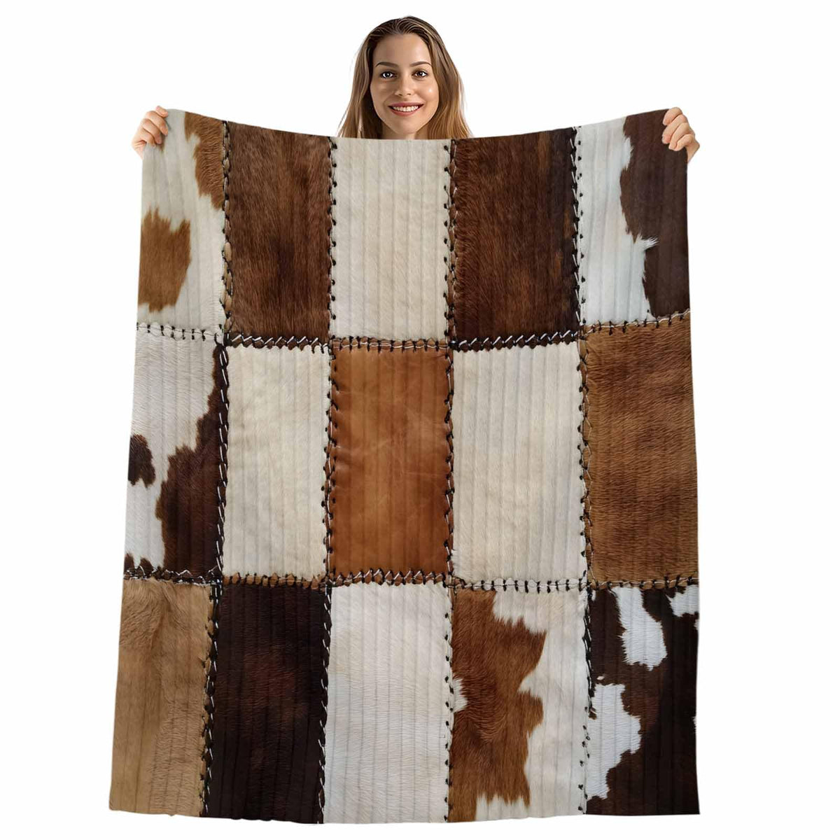 Cowhide-Inspired Flannel Throw Blanket