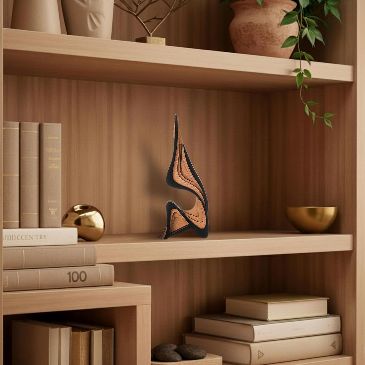Fumete Mid-Century Modern Wood Abstract Sculpture Wooden Curved Art