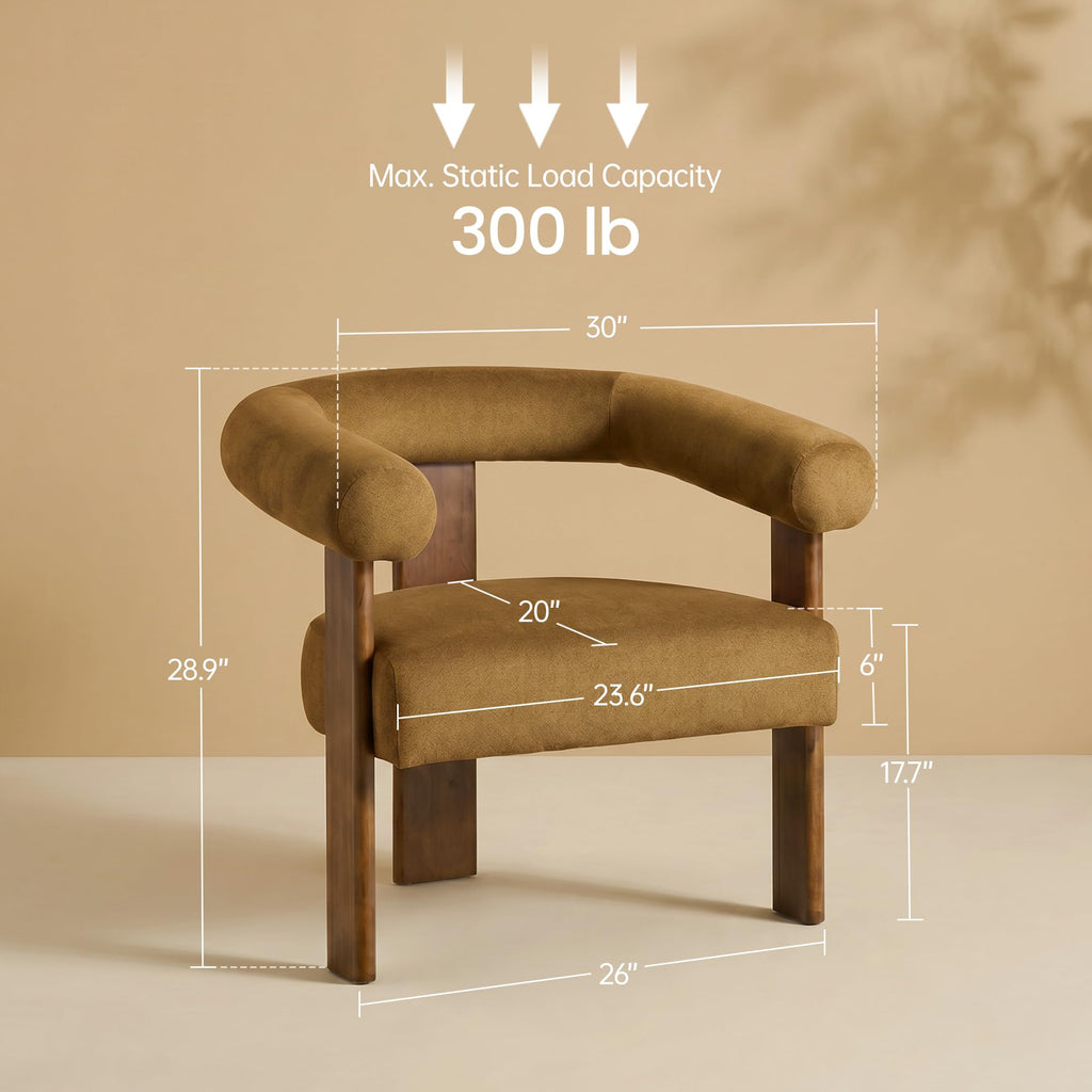 VKNOW Barrel Accent Chairs Set of 2 with Armrests and Rubberwood Legs