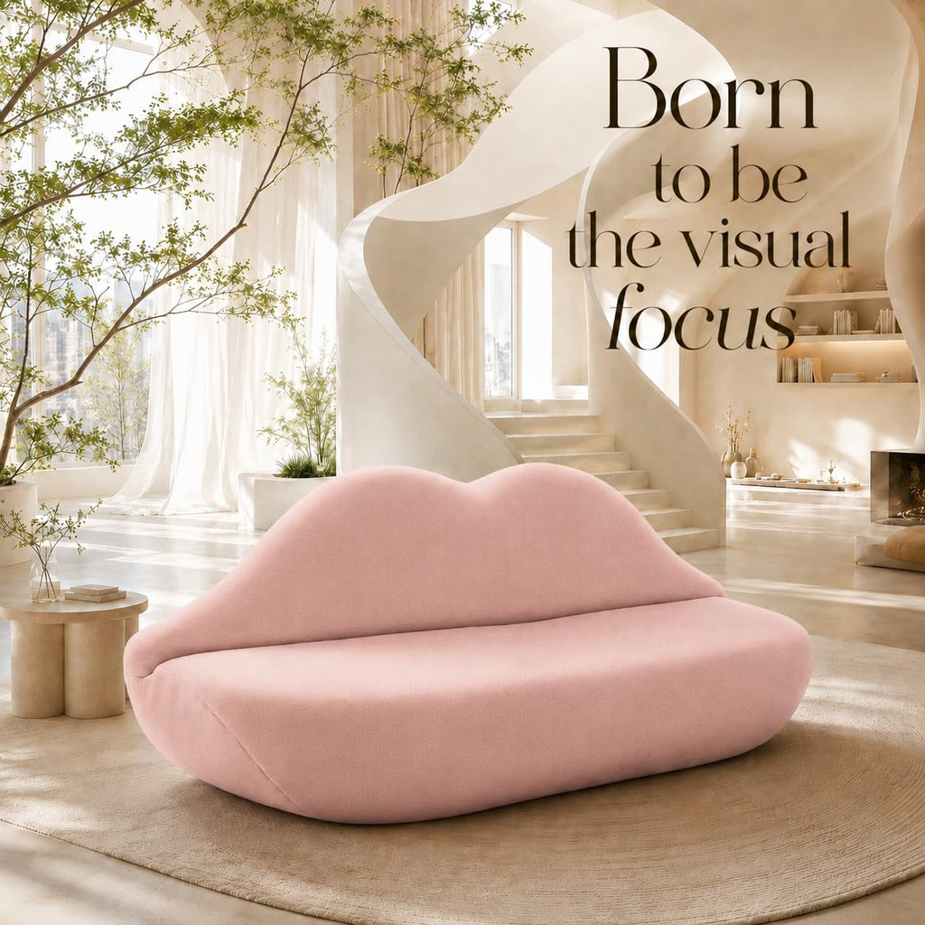 Lip-Shaped Sculptural Sofa, Modern Artistic Statement Couch, Unique Curved Accent Seating for Home and Commercial Spaces.(White，78.74inches)