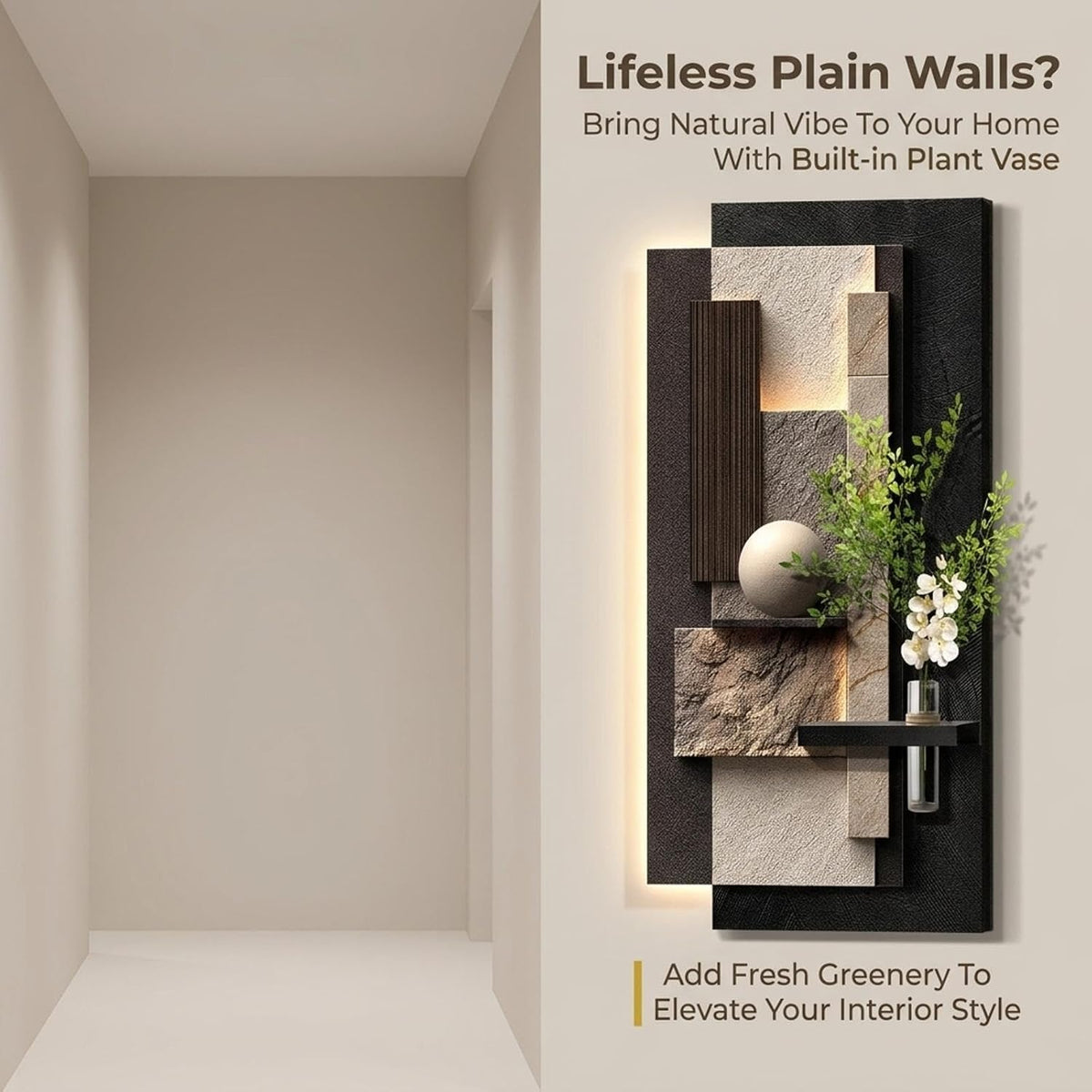 Double-Layer 3D Sandstone Wall Art with Vase