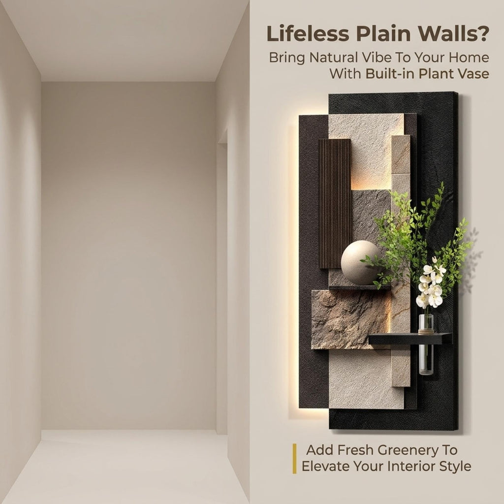Double-Layer 3D Sandstone Wall Art with Vase