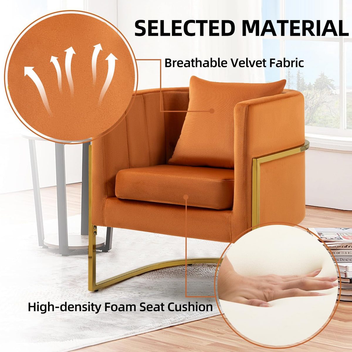 Velvet Barrel Accent Chair with Pillow