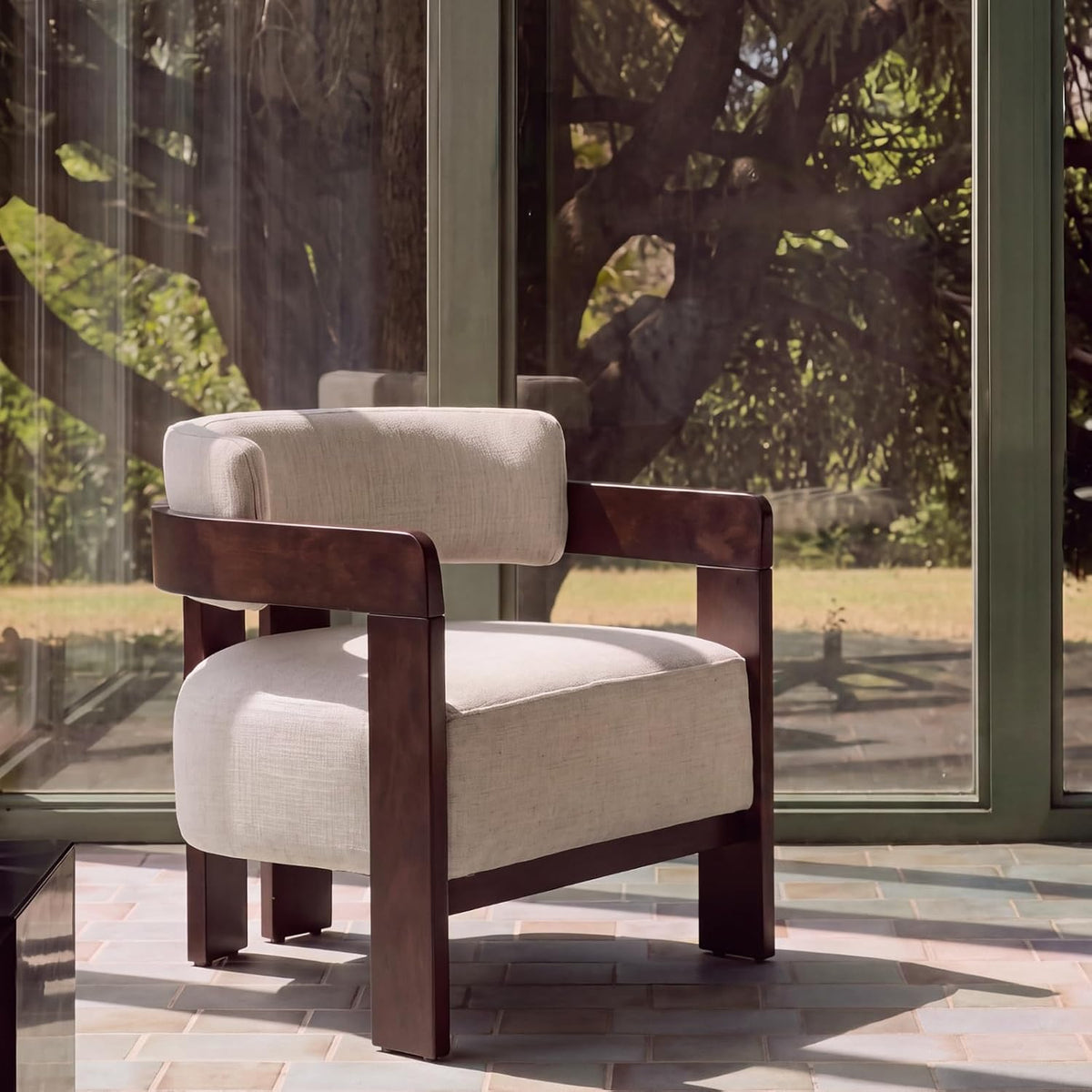 Beige Linen Accent Chairs Set of 2, Upholstered Barrel Living room Chairs