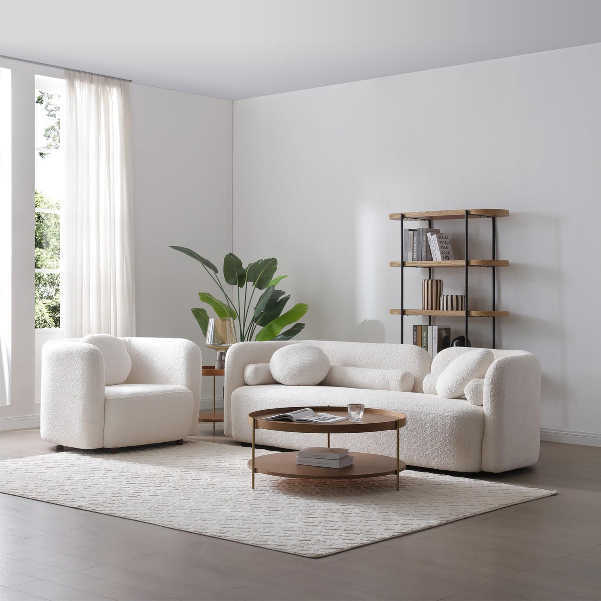 Oversized Boucle Accent Chair, Cream White Sherpa Wingback Chair