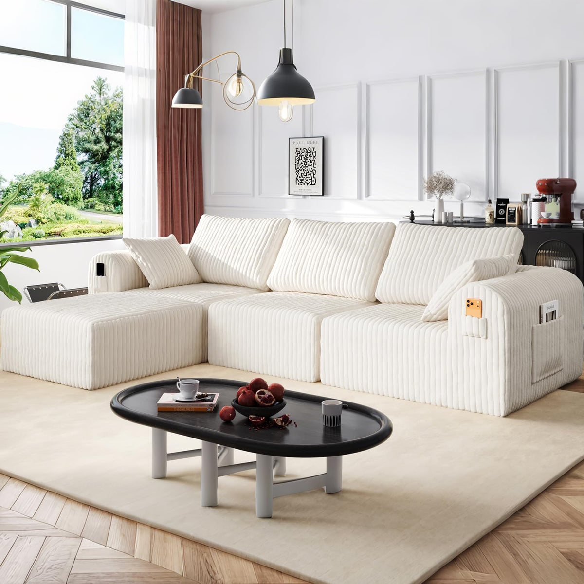 106" Modular Corduroy Cloud Sectional Sofa